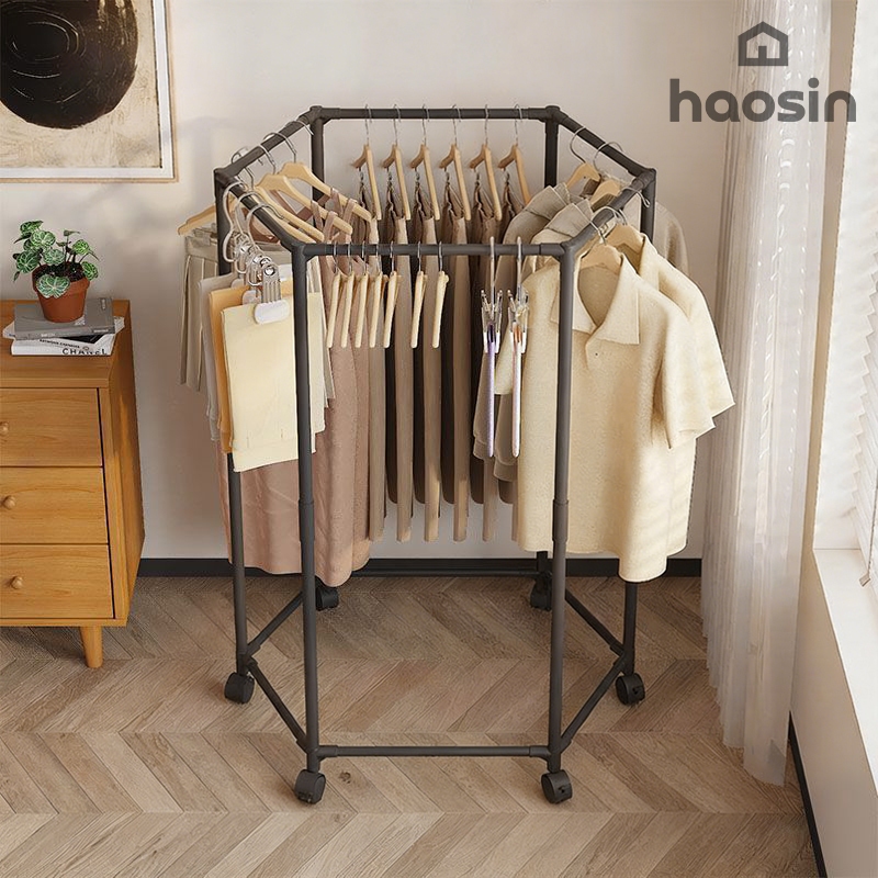 Cabideiro Hexagonal Móvel Com Rodízios, Multifuncional Para Armazenamento De roupas.