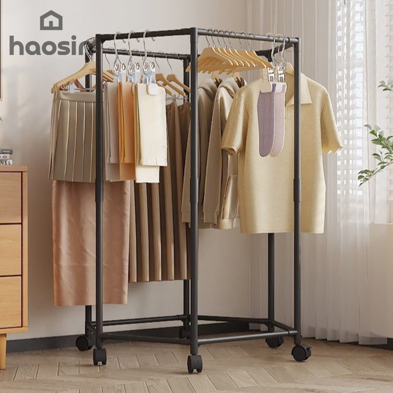 haosin Cabideiro Hexagonal Móvel Com Rodízios, Multifuncional Para Armazenamento De Roupas E Que Economiza Espaço.