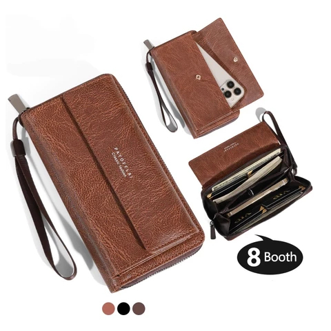 Carteira com zíper longo - bolsa de telefone de couro PU de grande capacidade, vários Slots para cartões