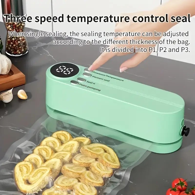 Selador a Vácuo Compacto USB Recarregável com Visor Digital, Selagem Rápida para Alimentos