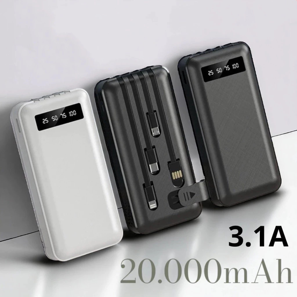 Carregador Power Bank Portátil de celular 20000mah Universal Saida 4 Cabos MUNDO ONLINE