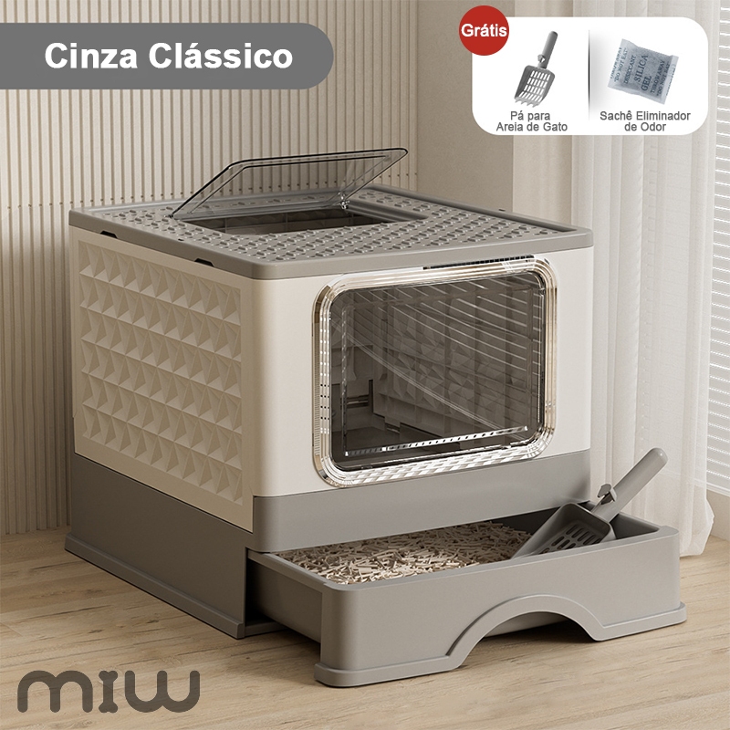MIW Caixa de Areia Fechada para Gatos, Sanitário Resistente Sandbox Antiodor, Com Pá e Desodorizador Inclusos