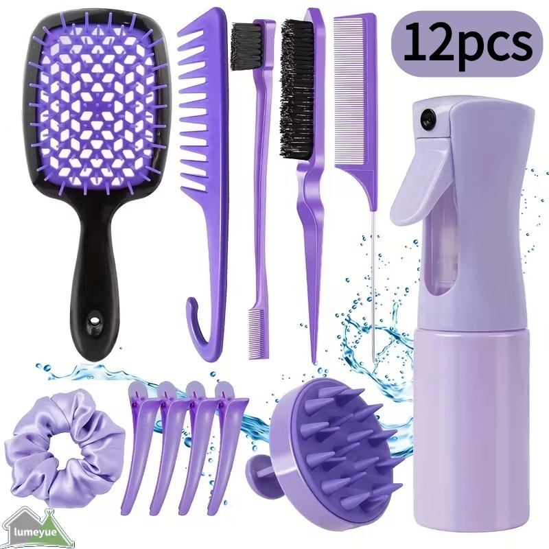 12pcs Escova Para Cabelos Encaracolados Conjunto De Pente De Rabo De Rato Curvo Natural Naturais Ferramentas Salões De