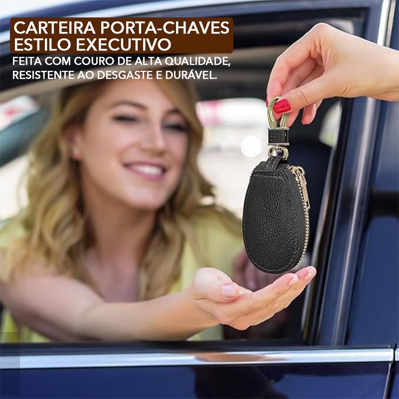 Porta Chave De Carro Universal Com Zíper Couro PU Bolsa Chaveiro Auto Protetora Gancho Casa Moto