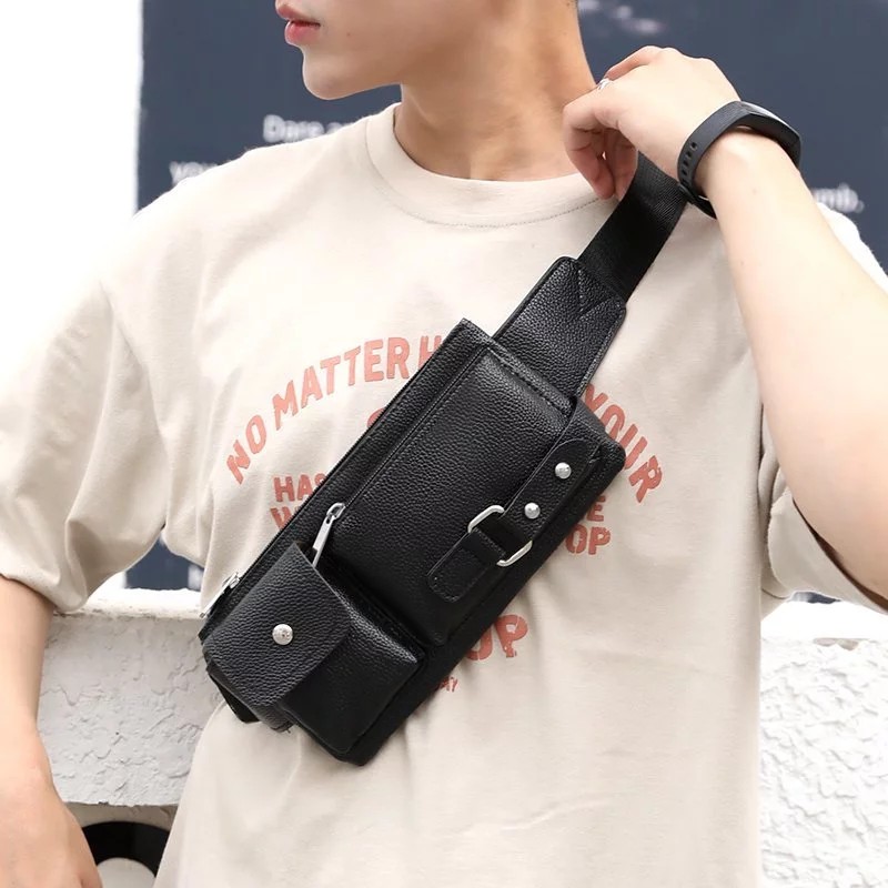 Cintura Empresarial Masculina De Couro PU Bolsa Preta Para Viagens Casuais Ao Ar Livre