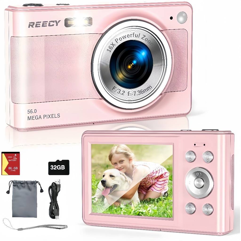 Câmera Digital CCD REECY 56MP Full HD 1080P Zoom 16X Tela 2.88" Kit Completo com Brindes，Envio de São Paulo