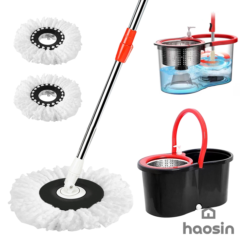 cabo de 140 cm Mop Aço inoxidável Giratório Esfregão  Profissional 2 Refis Cesto Giratório