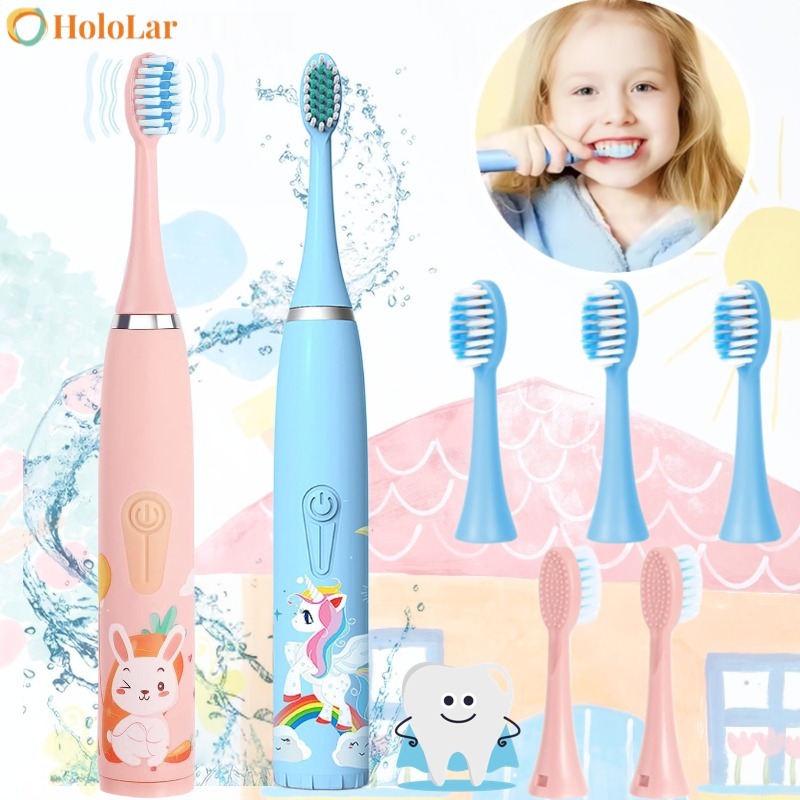 Escova Dental Elétrica Ultra-Sônica Para Crianças Acústica Onda Fofa Cabelos Suaves Dupla Face Limpa Cuidados-HL