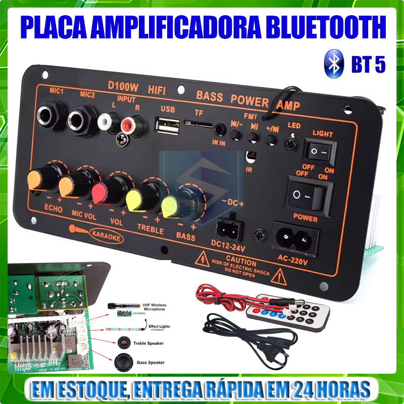 D100 Amplificador De Som Profissional 100-300W Amplificador De Baixo DC12/24V AC110/220V