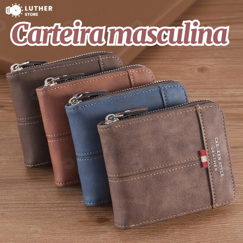 Novo Estilo Carteira de Couro Multifuncional com Zíper e Porta-Cartões de Identidade