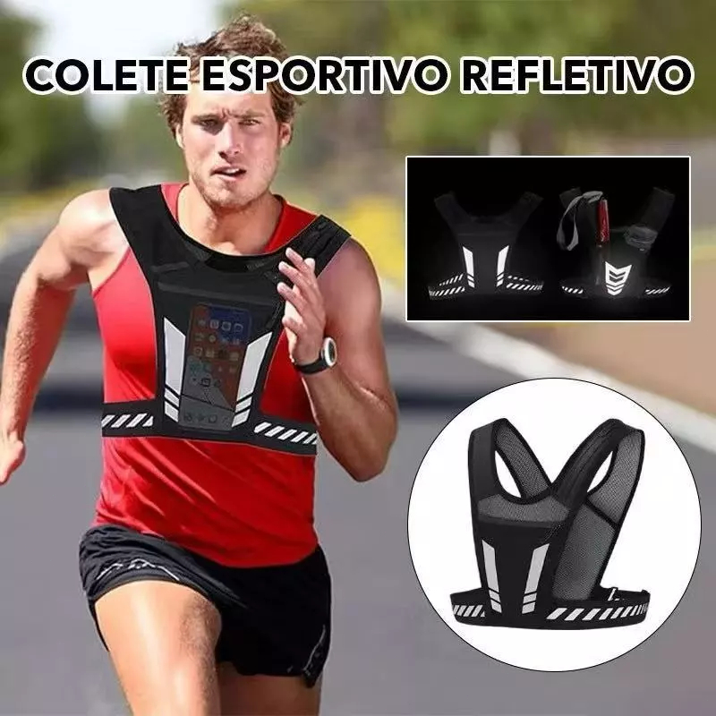 Colete Refletivo com Bolsa para Garrafa de água e Bolso para Celular Esportes, Ciclismo, Corrida, Mochila de Segurança