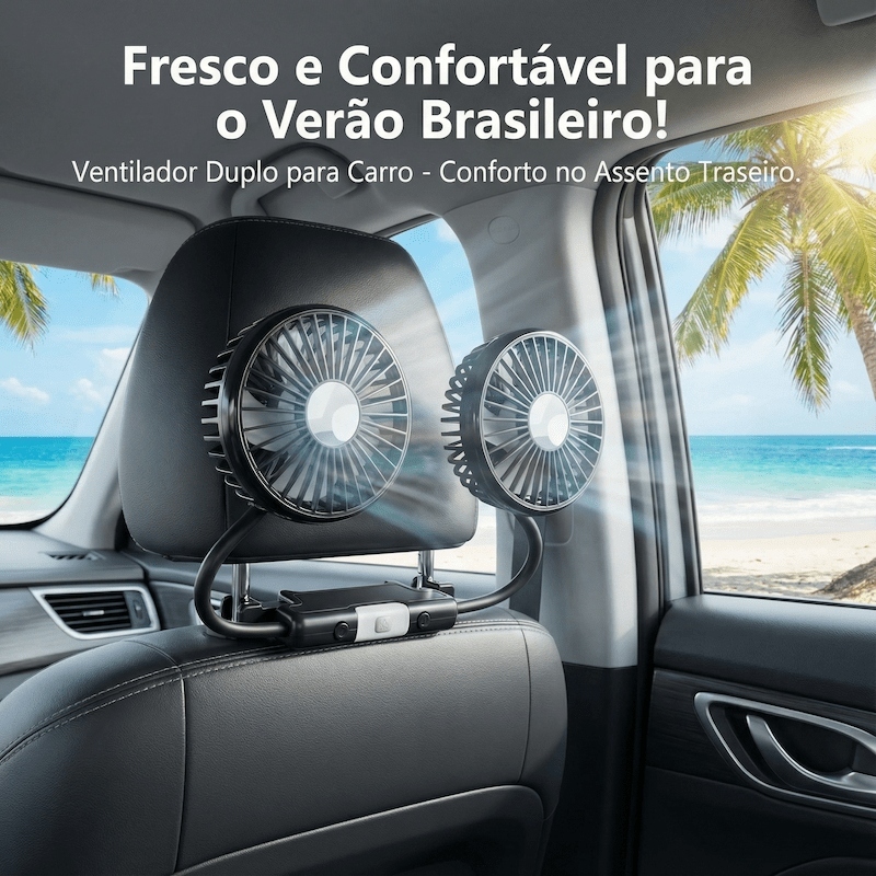 Ventilador De Encosto De Cabeça De Carro Dupla (Mangueira Flexível) | Motor De Cobre Puro De 3 Velocidades 360 ° Rotação