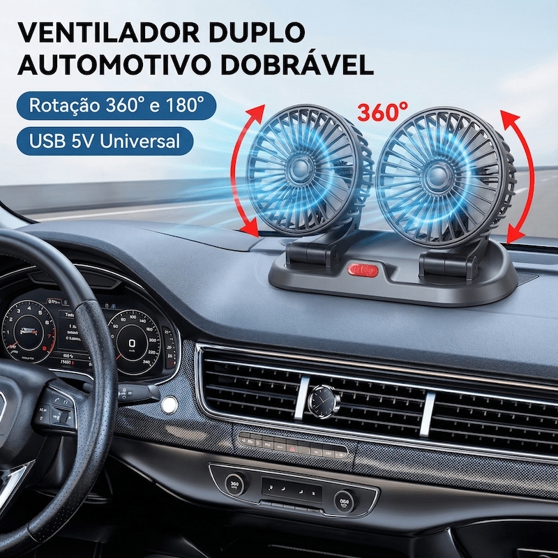 Ventilador De Carro Dobrável De Cabeça Dupla 360 ° USB 5V Giratório De 2 Velocidades Com Placa De Estacionamento-Uso Em 