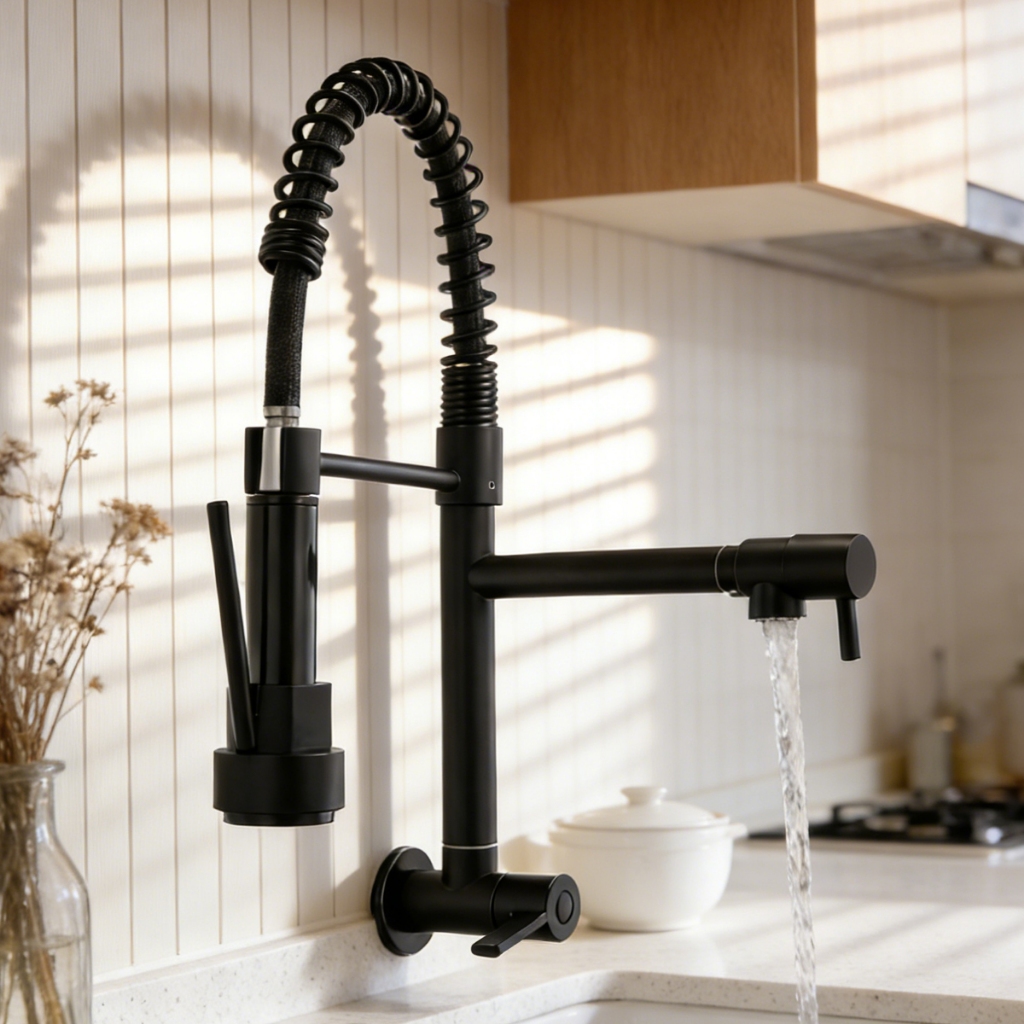 Torneira Grande De Bancada De Cozinha Em Aço Inoxidável Montada Na Mola