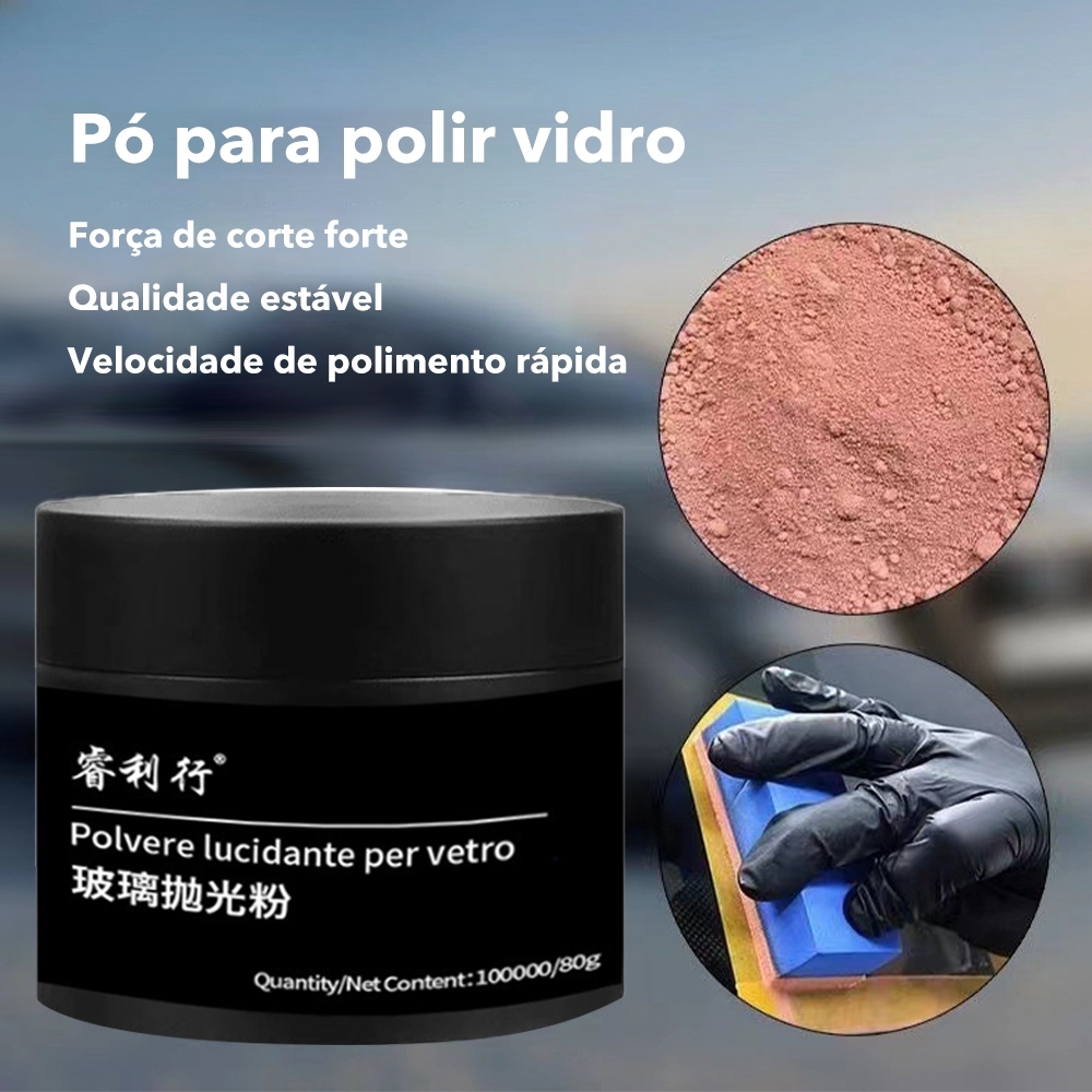 Pó Removedor Arranhões Vidro Carro 80g Reparo de Carro Elimina Filme de Óleo Pára-Brisas Polimento Profissional Clareza