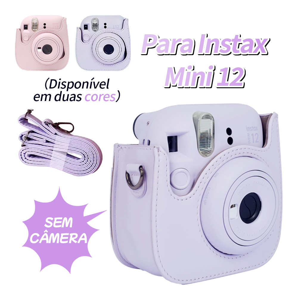 Bolsa Estojo Protetor de Couro para Câmer Fujifilm Instax Mini 12, C/ Alça de Ombro Ajustável/Removível
