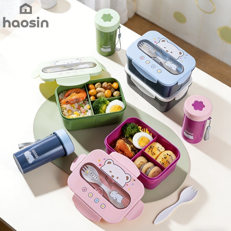haosin Kit Marmita Lancheira e Garrafa 550ml e Kit Talheres e Lancheira de 1200ml,Pode Ser Aquecido no Micro-ondas.