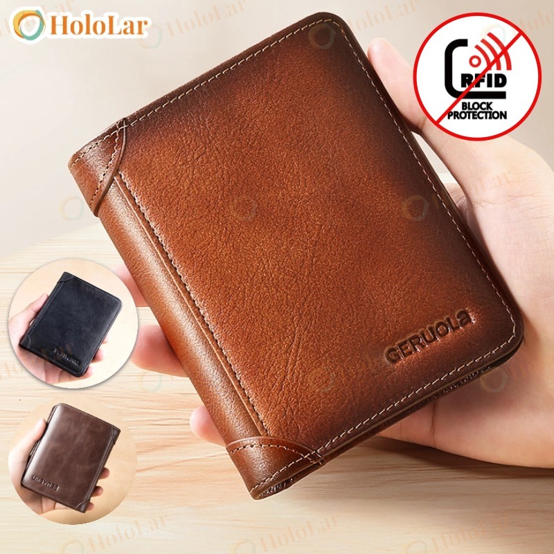 Carteira Antifurto Masculina De Couro Legítimo Vintage De Trifold E Bifold À Escolha-HL