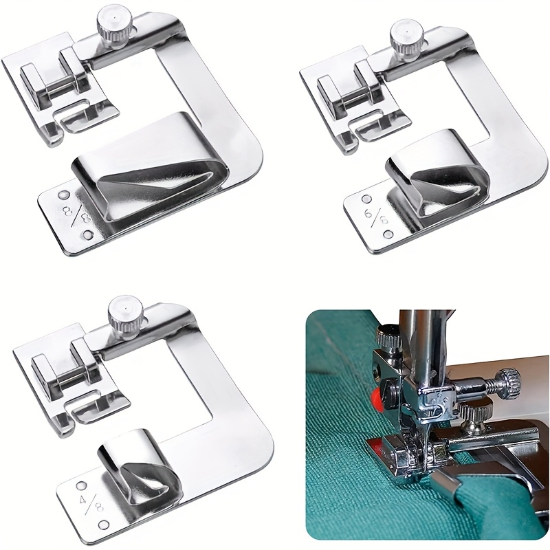 Kit 3 Peças Calcador Sapata Barra Bainha Enrolada 12mm 19mm 25mm - Máquinas domésticas e retas industriais