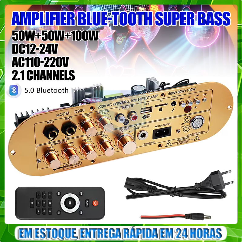 Amplificador Caixa De Som D900 Placa Dente Azul 50 + 100W