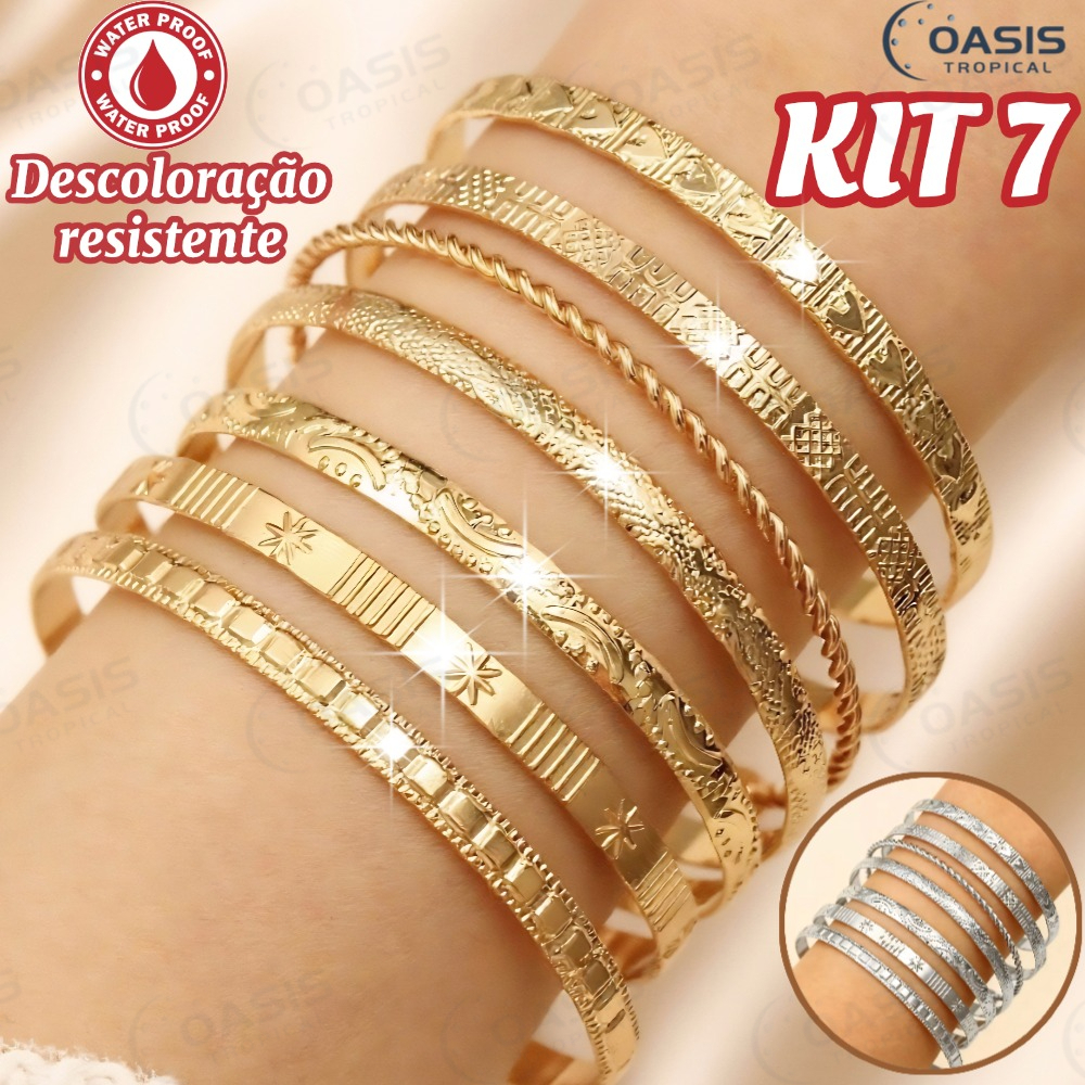 7 peças em ouro 18k retrô com pingente de infinito e corrente de osso de cobra, pulseira removível KIT7