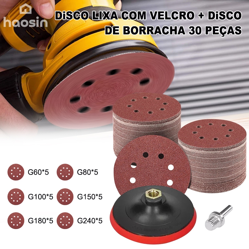 Haosin Kit 30 Discos Lixa 125mm + Suporte De Boina Furadeira Lixadeira Esmerilhadeira Adaptador M14 com Velcro