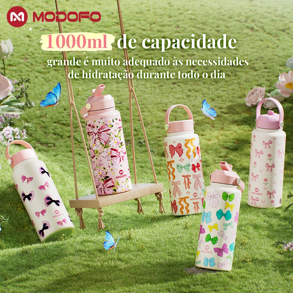 Moodofo Garrafa Térmica 1000ML , Copo Com Canudo , Estética , Botol Air Tahan Sejuk Aquaflask , Aço Inoxidável , Água