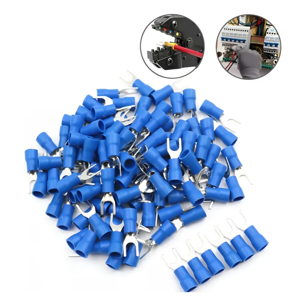 1000pç Terminal Garfo/forquilha 1,5 E 2,5mm Azul Pre-isolado