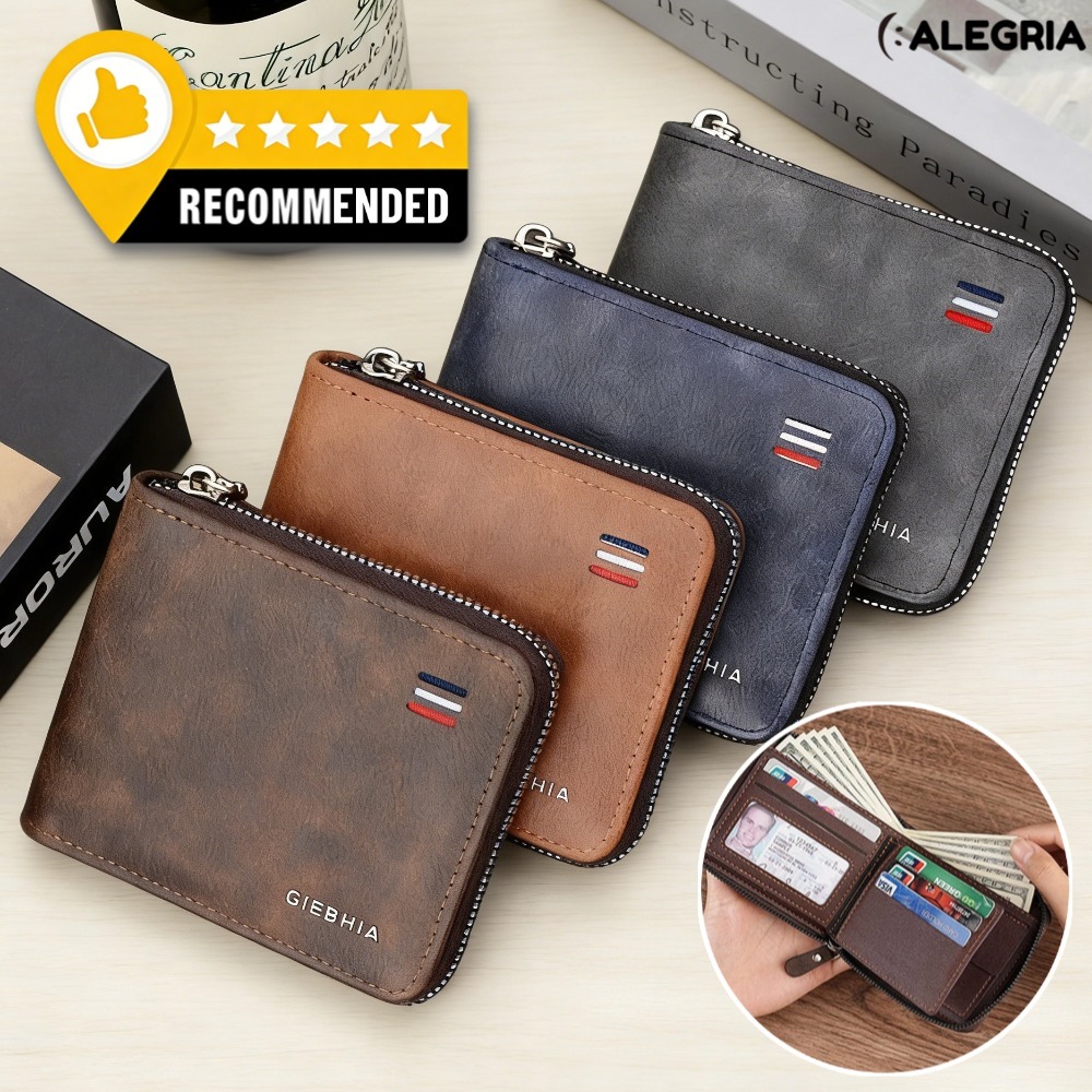 Carteira Curta Masculina , Bolsa De Mão Empresarial De Couro PU De Cor Sólida , Porta-Cartões Com Zíper De Grand-ale