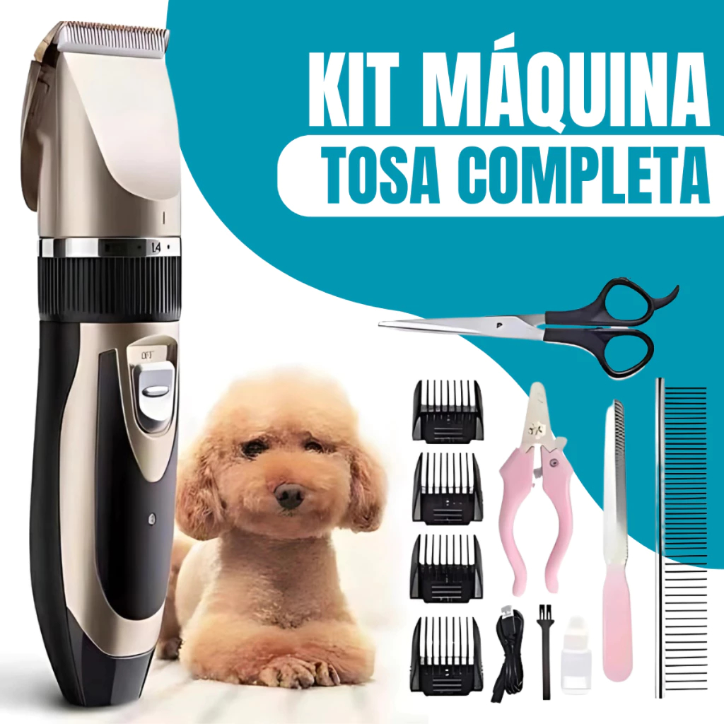 Kit Máquina de Tosa Profissional Pet Recarregável | Silenciosa e Completa com Acessórios