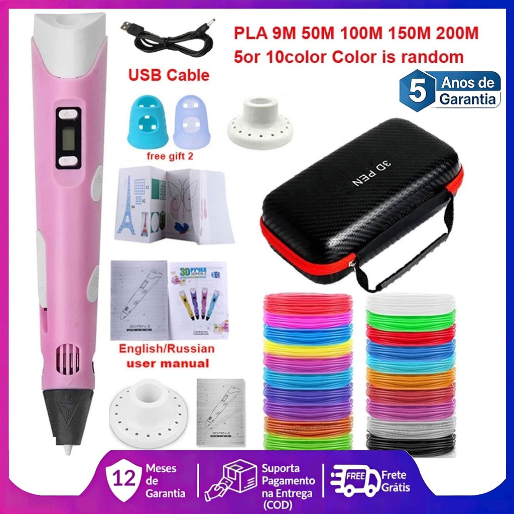 Caneta De Impressão Mágica 3D Grátis 10M DIY PLA Filamento Desenho Brinquedo Presente De Aniversário Criança ABS Tela LC