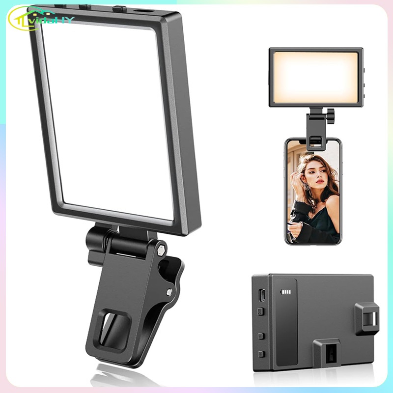 Luz para Selfie, luz para celular com clipe traseiro dianteiro, 80 luzes portáteis LED, 3 modos, luz de preenchimento re