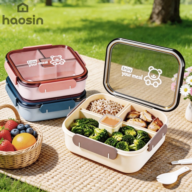 haosin  Pote Para Marmita 1050ml, c/ Compartimento e Talher Pode Ser Aquecido no Micro-ondas PP Alimentício