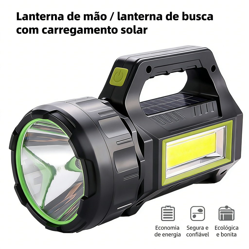 Lanterna Holofote Tocha Solar Recarregável 100m Luz Branca de Pesca e Emergência