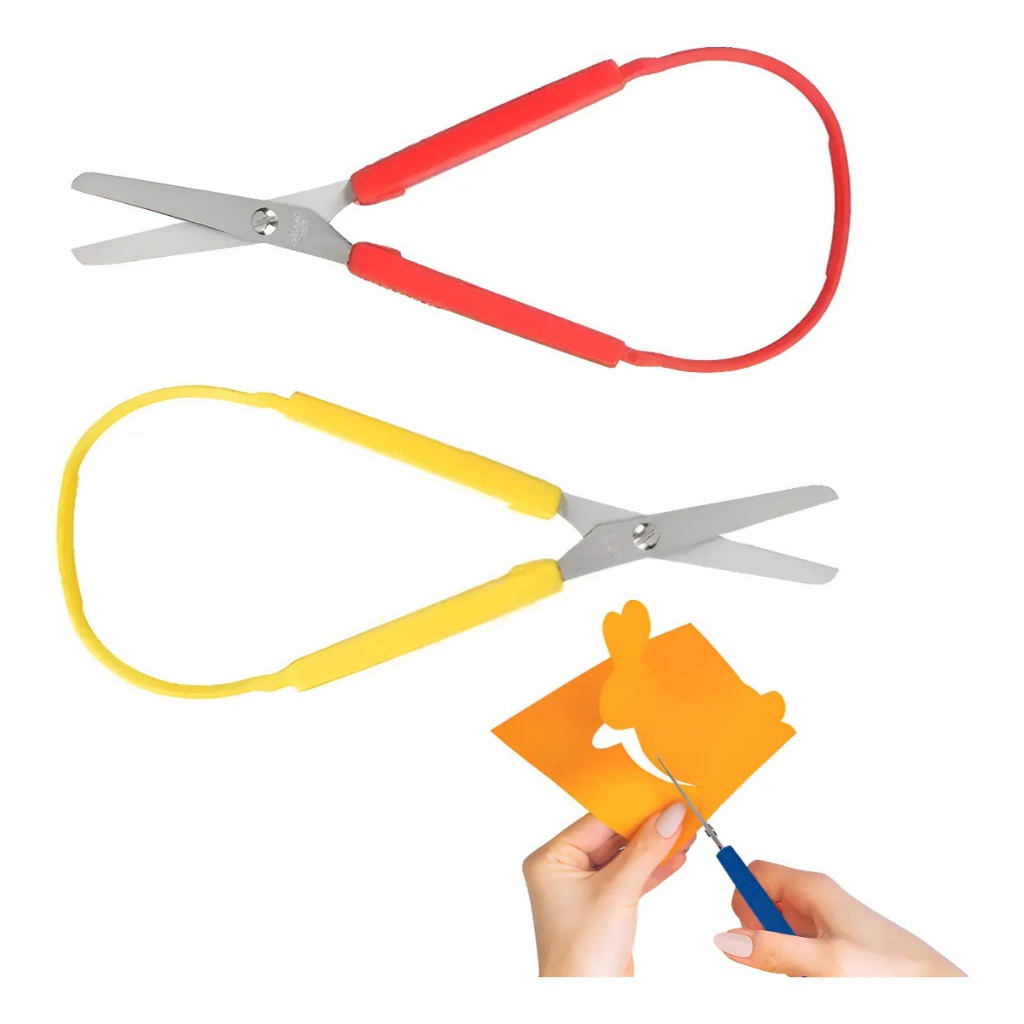 2 Unidades Tesoura Adaptada Especial Tipo Mola Adaptada Vermelho/amarelo