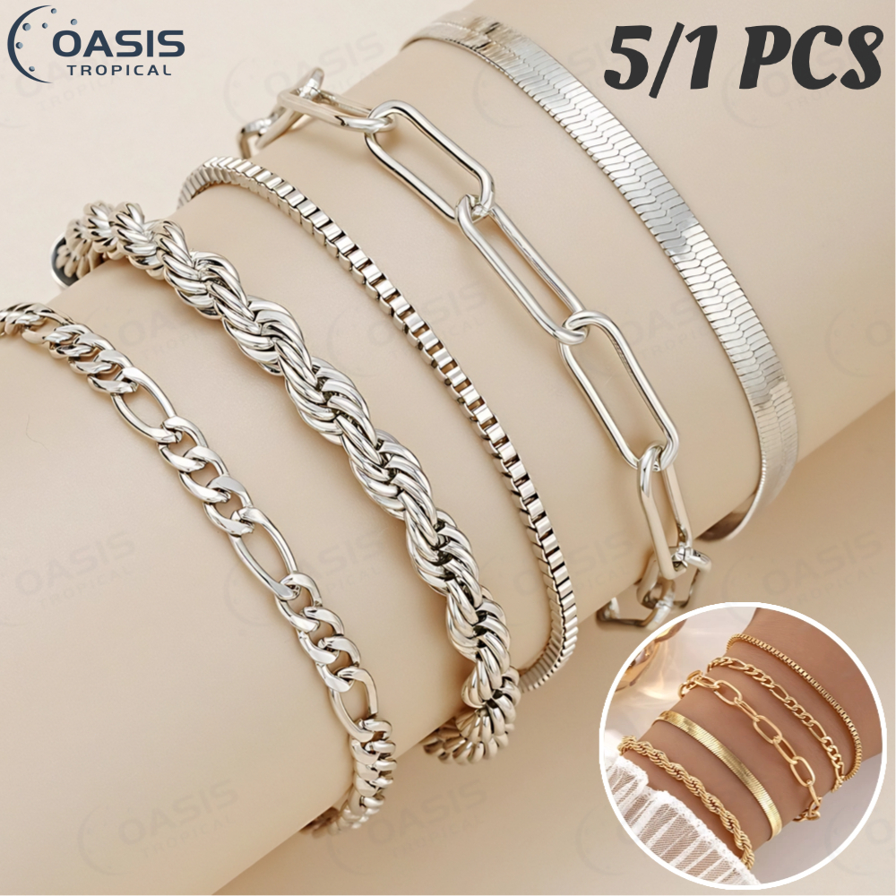 5/1 pcs pulseiras em aço inoxidável hipoalergênico não escurece a prova d’água Pulseira barata  Presente de aniversário