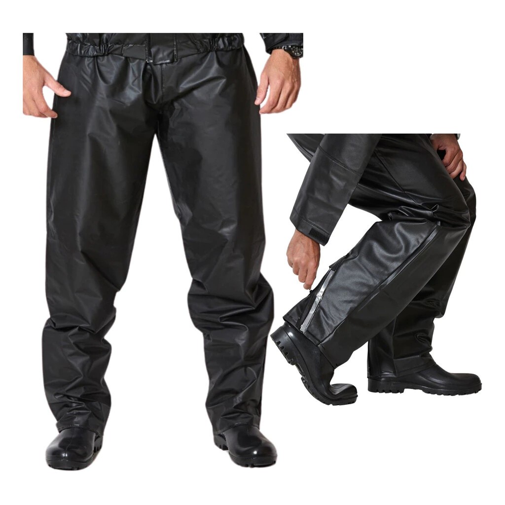 Calças de chuva pretas de camada única tamanho L/XL/XXL Calças de chuva em pvc