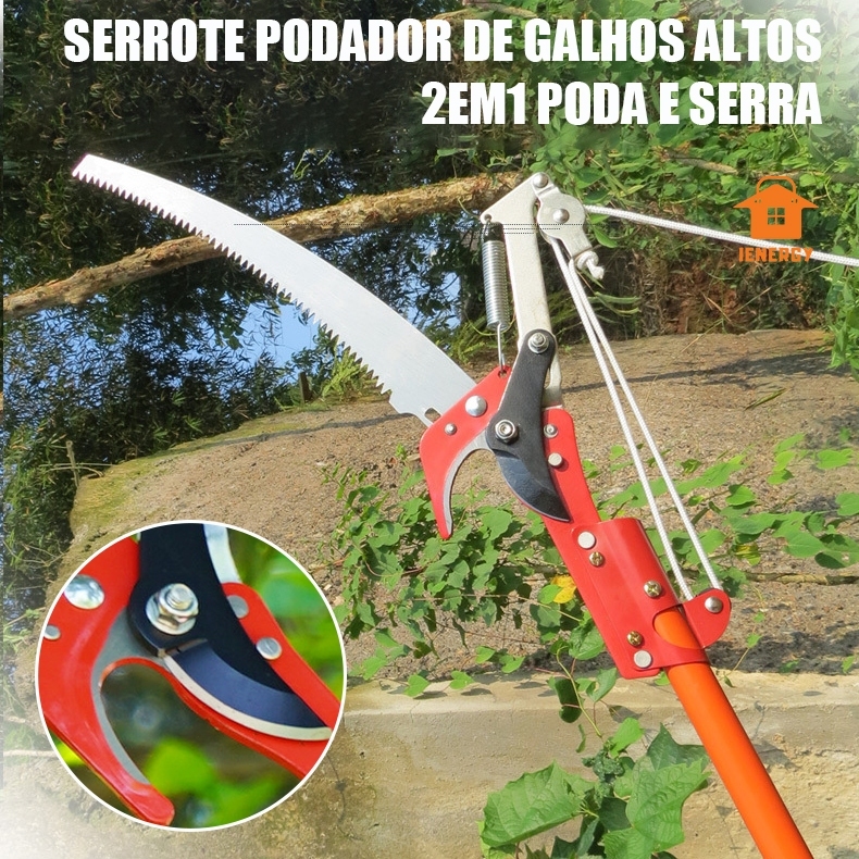 Serra de poda telescópica de corda de Nylon 2 em 1, serra de galhos altos, 2 em 1, ferramentas de corte e jardinagem de 