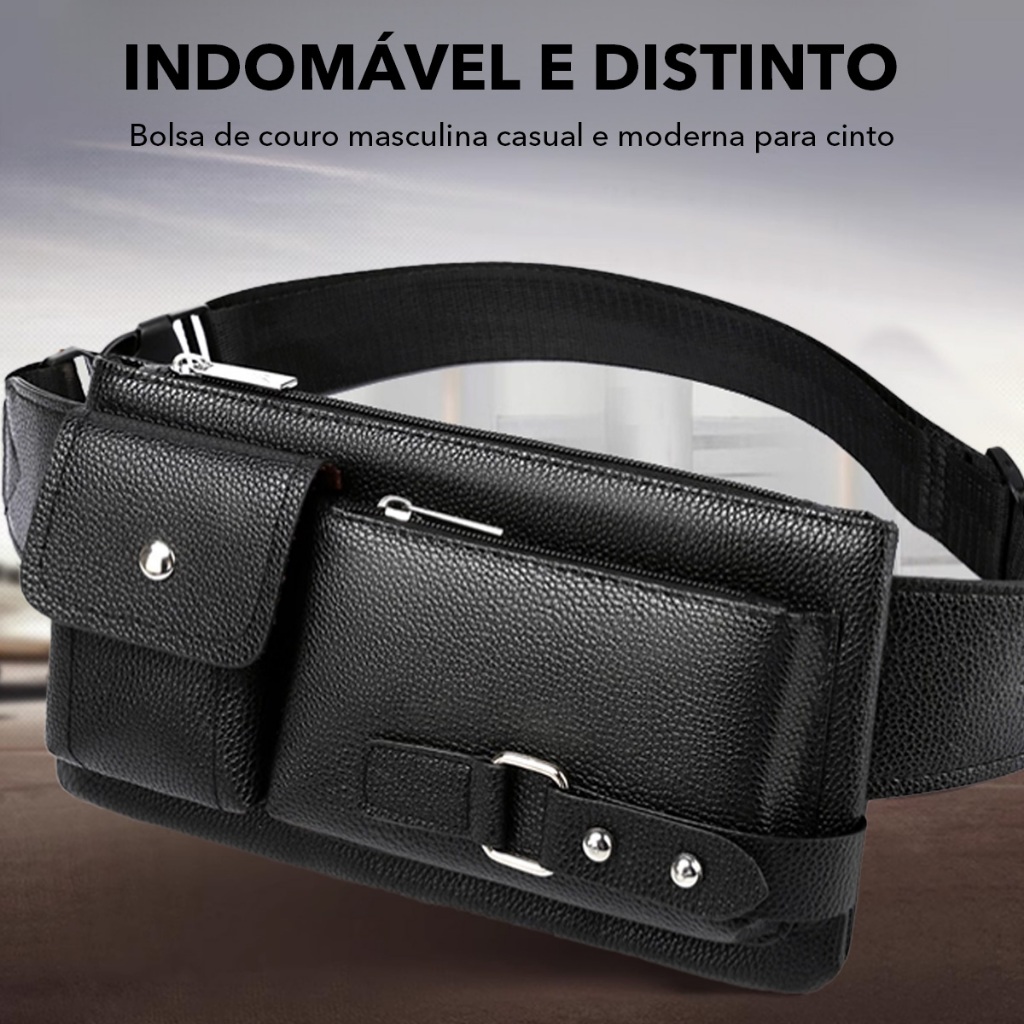 【Pronta Entrega】 Pochete Masculina Couro PU Grande Capacidade Varios Bolsos Cintura Viagem