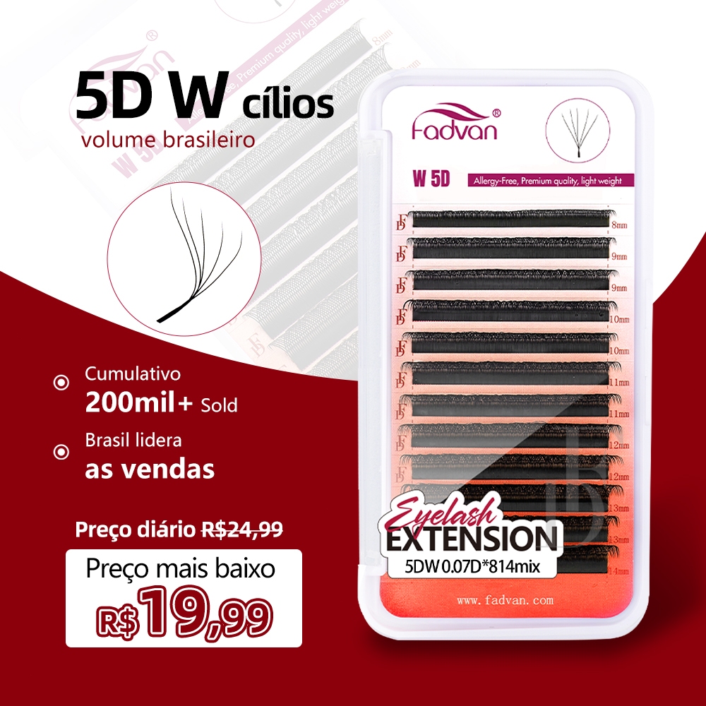 Fadvan 5D W Extensões De Cílios Em Forma De 0.07 C/D Faux Mink Natural Pestanas Profissionais Suaves