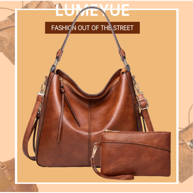 Bolsa Feminina Vintage Couro PU Opções Tamanho Grande e Pequeno Bolsa Tote De Ombro Prático