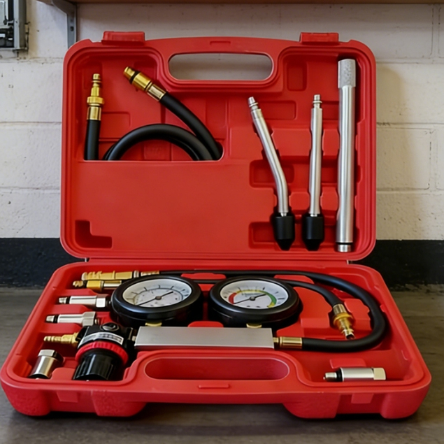 Kit de teste de compressão para motores bicilíndricos; kit de ferramentas para teste de vazamento e compressão do motor