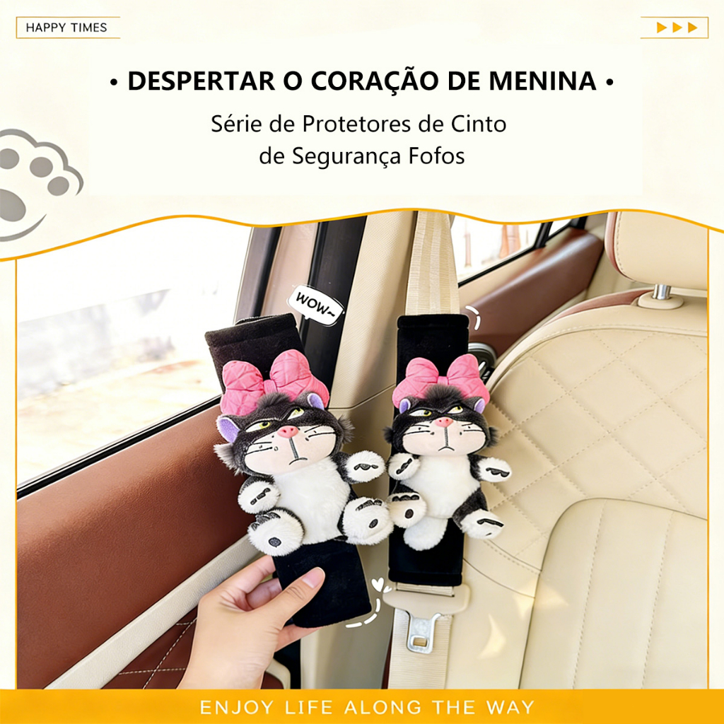 【Pronta Entrega】 Capa Cinto Segurança Gato Camurça Macia Protetor Ombro Carro Conforto Infantil