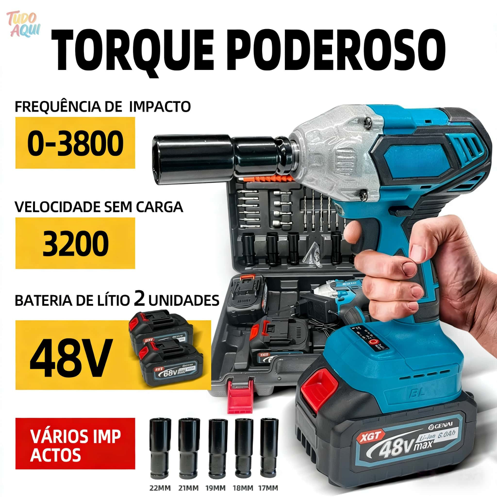 Chave De Impacto Parafusadeira Furadeira 02 Baterias 48v TUDO