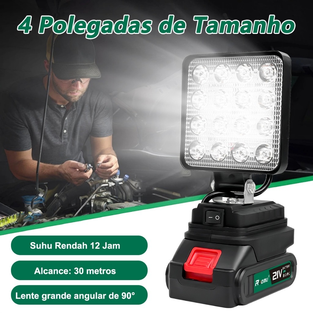Lanterna LED De 4 Polegadas Com Refletor , Bateria Recarregável Embutida , Portátil