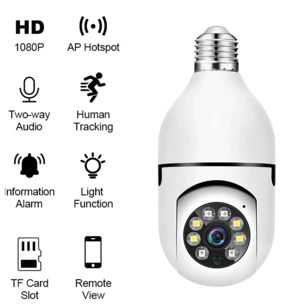 360 ° Câmera IP Wi-Fi Sem Fio Rotativa Com Soquete De Lâmpada , PTZ , full HD , Visão Noturna , Segurança
