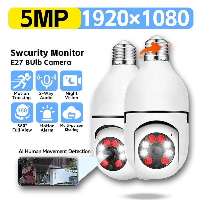 Conjunto de quatro 360 ° Câmera IP Wi-Fi Sem Fio Rotativa Com Montagem Em Lâmpada , zoom PTZ , Full HD , Visão Noturna E