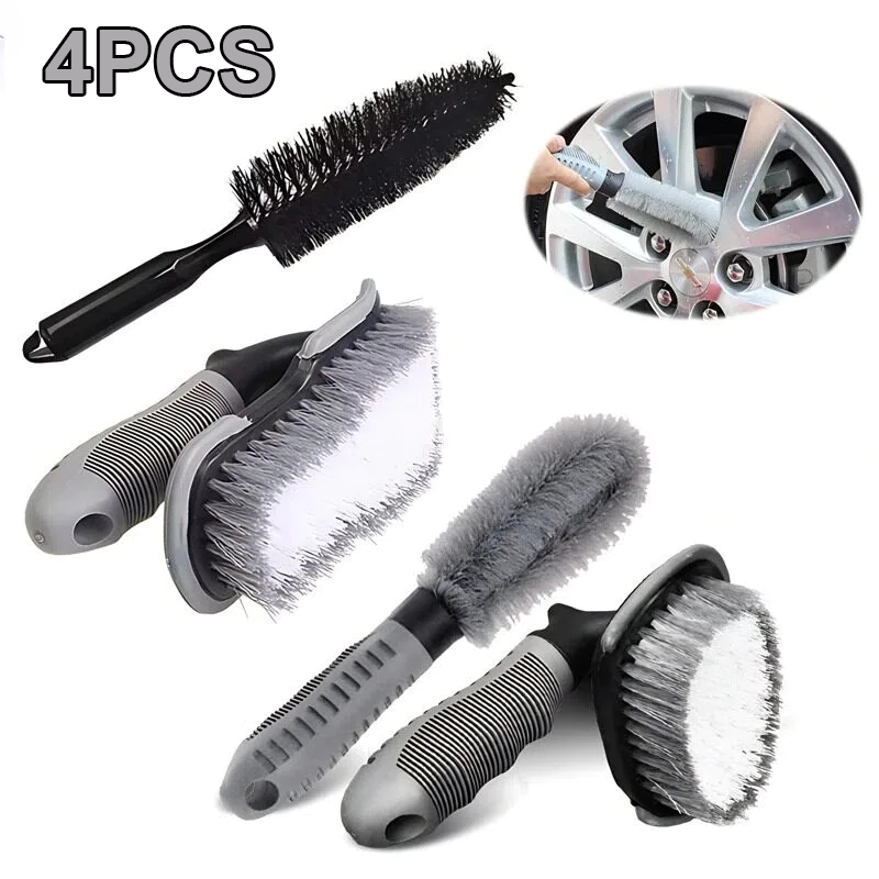 Kit de Escovas Profissionais / Limpeza de Rodas Pneus Aros 4 Peças