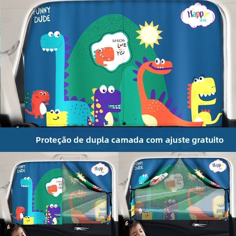 Cortina Solar Magnética Dupla Camada para Janelas de Carro, Proteção Térmica e UV para Crianças e Bebês