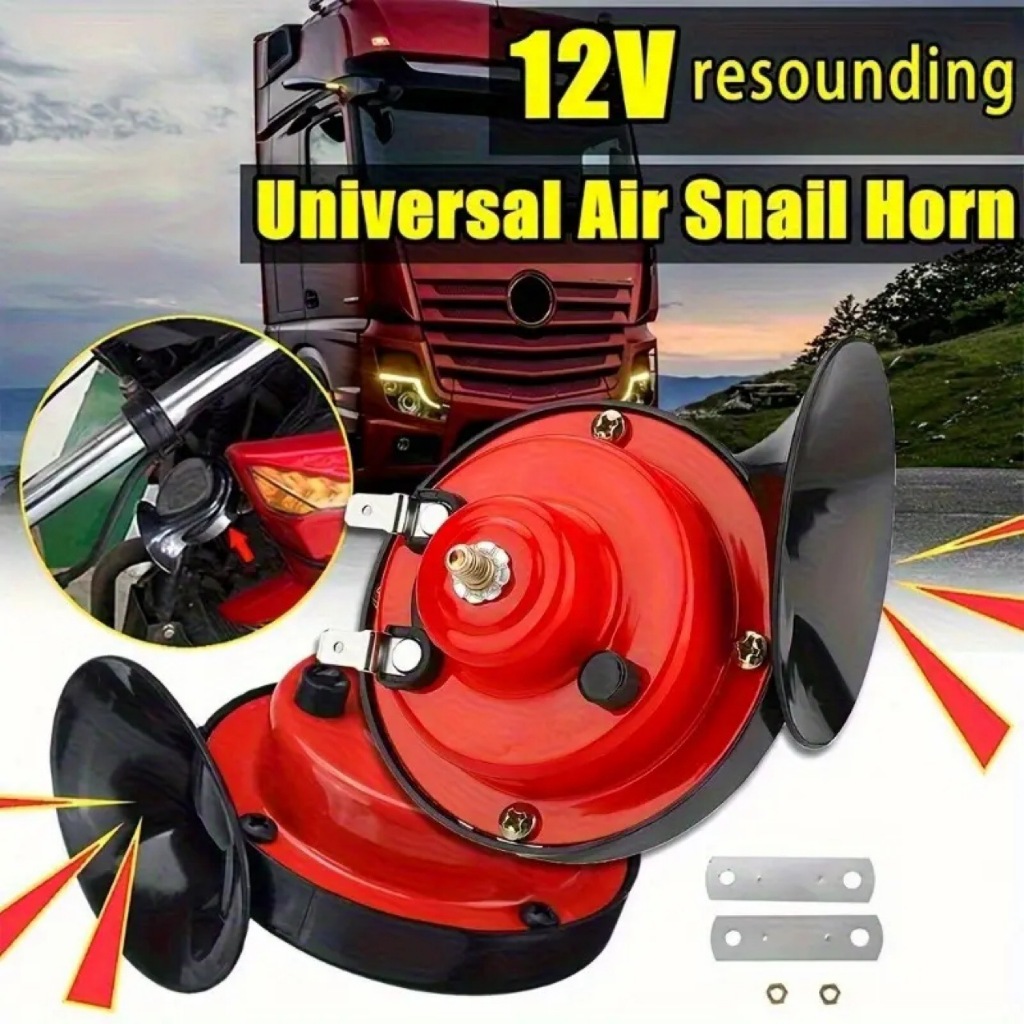 Par de Buzinas Caracol 12V Universal Vermelha para Carro, Moto e Caminhão – 110DB